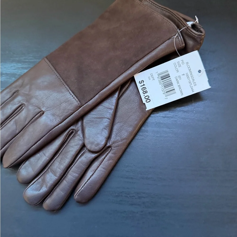 🔥 SALE🔥NWT Bloomingdale's Brown Leather Gloves- Cashmere lined FREE SHIPPING